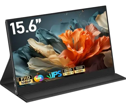 HONGO Monitor Portatil Pantalla Portatil IPS FHD 15,6" 1920x1080P, Pantalla Ordenador Móvil Externa HDR con HD/USB C Puerto, Portable Monitor para Laptop PC Mac PS4/5, con Smart Funda