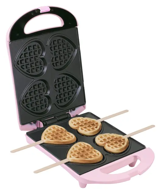 Gofrera Bestron, para gofres en forma de corazón con mango, gofrera con revestimiento antiadherente para gofres en forma de corazón, Colección Sweet Dreams, 780 vatios, color: rosa