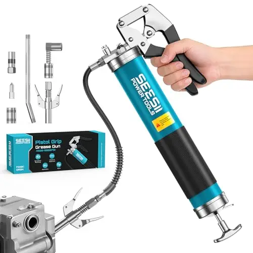 Seesii Engrasadora Manual 8000 PSI: Engrasadora Mejorada, con Acoplamiento de liberación rápida, Boquilla, Adaptador de 90°, Manguera Flexible y Tubo rígido para Coches, Tractores y embarcaciones