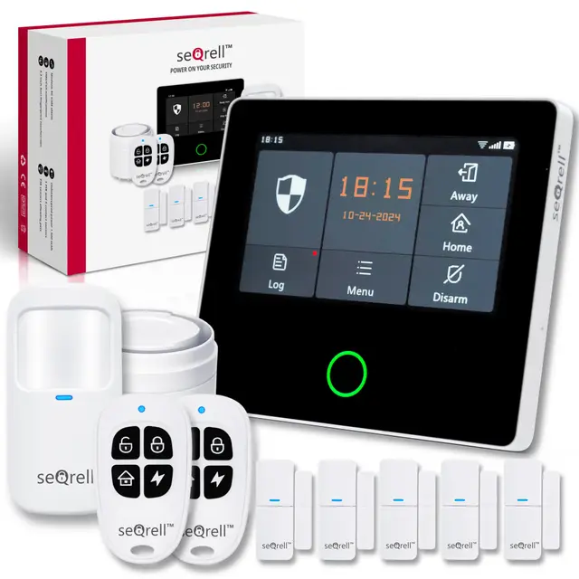 Kit Alarma Casa con Aviso al Movil, Sistema de Alarma para Casa WiFi y 4G gsm sin cuotas con Pantalla Táctil 4.3” y Batería de 1500 mAh, Aplicación Tuya Smart Life, Alexa, SQ4324C