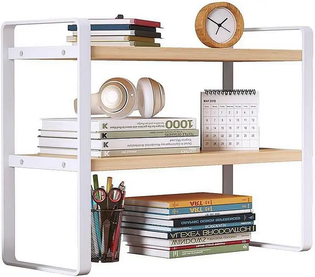 Estantería de madera de oficina - Organizador de libros y archivos - Estante de almacenamiento de escritorio con 5 estantes