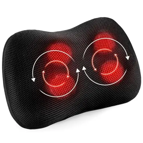 Cojín de Masaje Shiatsu Masajeador de Cuello, Hombros y Espalda, Función de Calefacción, Eléctrico Masajeador de Amasado de Tejido Giratorio 3D para Cintura, Hogar y Oficina, NO Inalámbrico