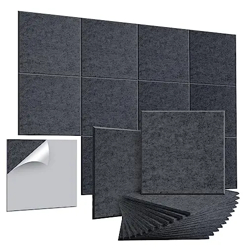 AGPTEK 12 Paquetes de Paneles Acústicos Autoadhesivos Paneles Insonorizados 30 X 30 X 0.9cm Paneles de Espuma Insonorizados de Alta Densidad, Ideales para Oficina y Estudio en Casa (Gris Oscuro)