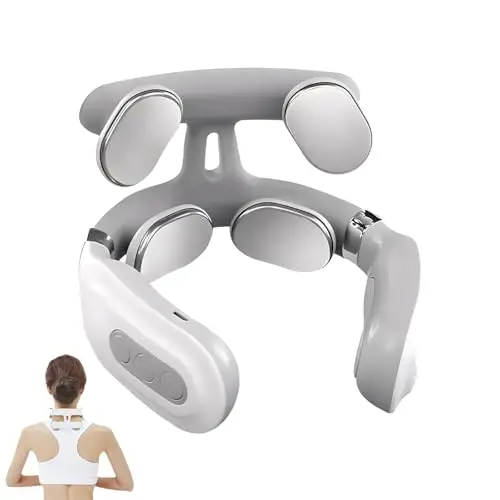 Masajeador de cuello eléctrico con calor - 2.0 Pro 4 cabezas de masaje cervical para alivio del dolor de hombro, 16 niveles de intensidad, diseño ergonómico portátil para masaje de nervios para el