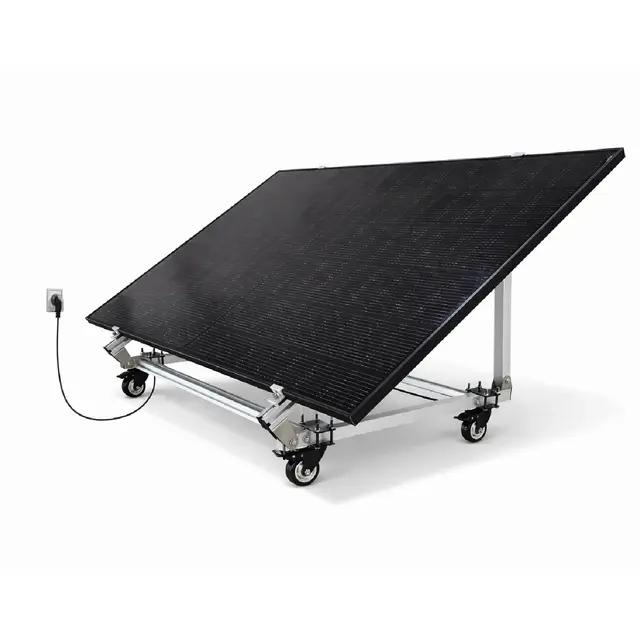 Kit solar independiente conectado KATEZER con ruedas – Listo para enchufar – Panel bifacial – Instalación sin trabajo – Seguimiento de producción – Colocación de suelo, pared o balcón (KIT SIMPLE 420W
