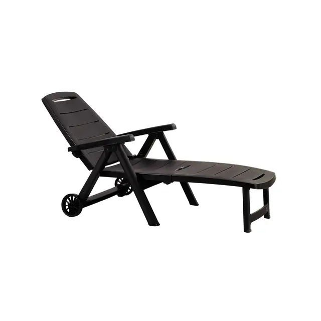 Shaf Jardin Antibes | Tumbona Plegable de Exterior con Ruedas en Color Wengué | Fabricado en España con Materiales Reciclados, 189 x 79 x 94 cm