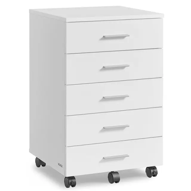 VASAGLE Custos Colección - Archivador Móvil, Armario para Archivos, Cajonera, Soporte para Impresora con 5 Cajones, para Oficina, Casa, Blanco Nube OFC081W01V1