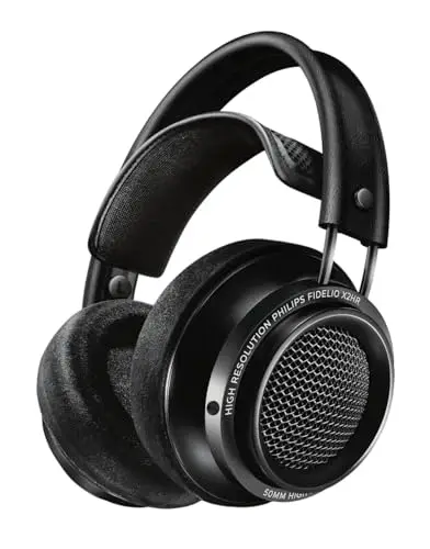 Philips Fidelio X2 Auriculares con Cable de Alta resolución, acústicos y Abiertos por detrás, transductores LMC de neodimio de 50 mm, Almohadillas de Espuma con Memoria de Terciopelo de Lujo - Negro