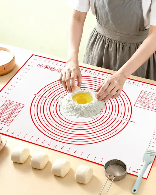 Tapete Silicona Horno 70x50 cm, Tapete Horno Sin BPA Grande, Baking Mat Antideslizante con Medidas, Protector de Encimera Resistente al Calor para Amasar Masa, Pizza, Macarons, Galletas - Rojo