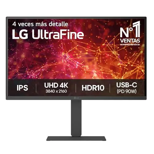 LG 27U730A-B - Monitor Ultrafine 4K UHD 27" (3840x2160), IPS, 60 Hz, HDR10, 5ms (GtG), DCI-P3 98%, USB-C, Super Resolution+, Black Stabilizer, Ergonómico, Inclinación y Altura Ajustable, Negro