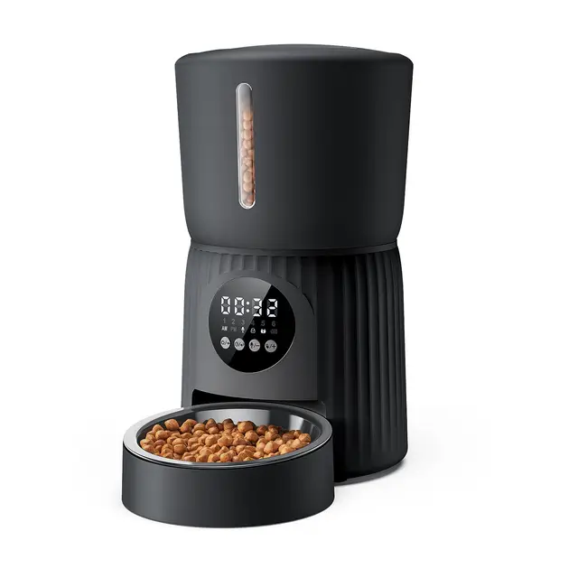 Comedero Gato Automatico, Faroro 4L Dispensador Comida Gatos/Perros con 1 a 6 Comidas Al Día, Control de Porciones, Voz 10s, Alimentación Lenta (Negro)