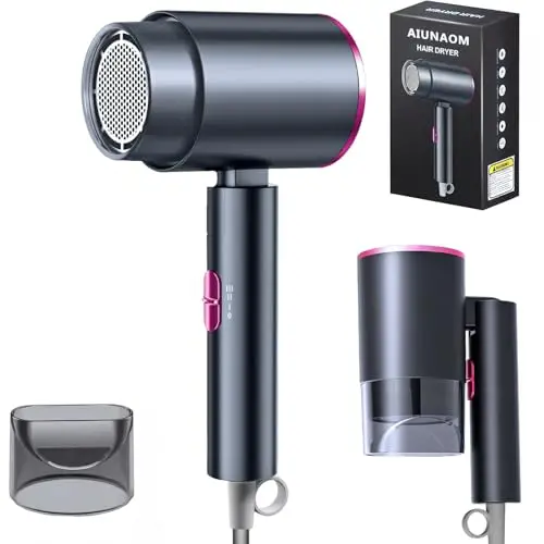 AIUNAOM secador pelo viaje plegable, 2000W secador pelo profesional de secado rápido con botón de aire frío y caliente, secador plegable, ideal para casa y salón