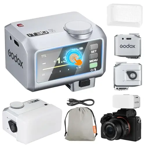 Godox iT30Pro-F iT30Pro F Mini Flash de Cámara con Difusor Blanco Speedlite Camera Flash 560 Flashes A Toda Potencia 2.4G Wireless Master & Receiver GN15 TTL 1/8000s para Fuji Cámara DSLR(Plata)