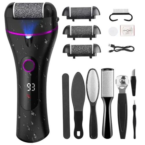 Lima Electrica Pies Durezas con 3 Rodillosy 17 Herramientas,3 Velocidades,Silenciar,Profesional Foot File para Eliminar Durezas y Callos Lima Electrica Pies (Negro)