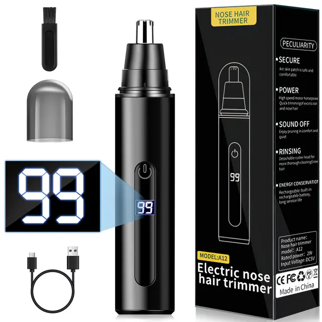 Cortapelos Nariz, Recortador Pelos nariz y oreja USB Recargable, LCD Display, IPX7 Nose Hair Trimmer para Cortar el Vello de la Nariz y Orejas para Hombres y Mujeres