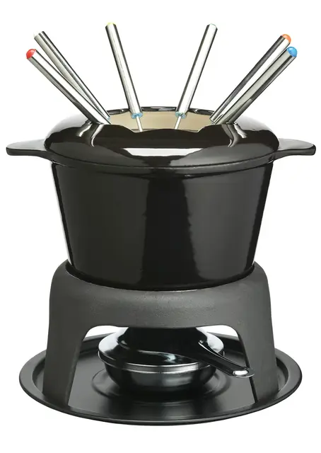 MasterClass Set de Fondue de Hierro Fundido para Chocolate, Queso, Carne, 21 x 18 cm, Negro