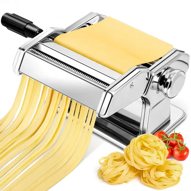 YASHE Máquina de Pasta, Manual Pasta Maker, 7 Grosor Ajustable, 2 Cortador de Masa de Ancho, Acero Inoxidable, Fideos Caseros Bola de Masa Espaguetis