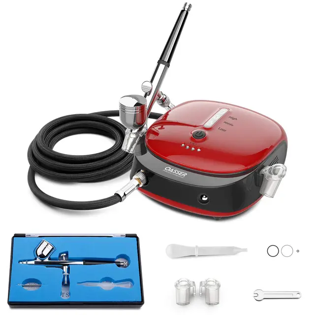 Oasser Mini Kit Aerógrafo con Compresor Portable Profesional Airbrush con Doble Acción 1000mAh Batería de Litio Recargable Juego de Pistola con Compresor para Pintura Artística Uña