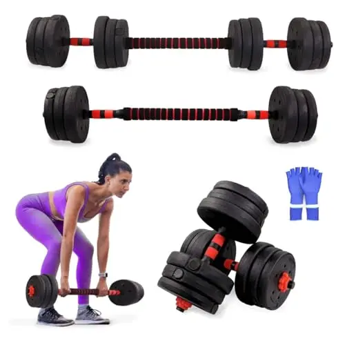 Mobiclinic® , Mancuernas ajustables, 2 en 1, Peso de 2-30 kg, Incluye y barra extensión acolchada, Tuercas antideslizantes, Acero resistente, Gym casa