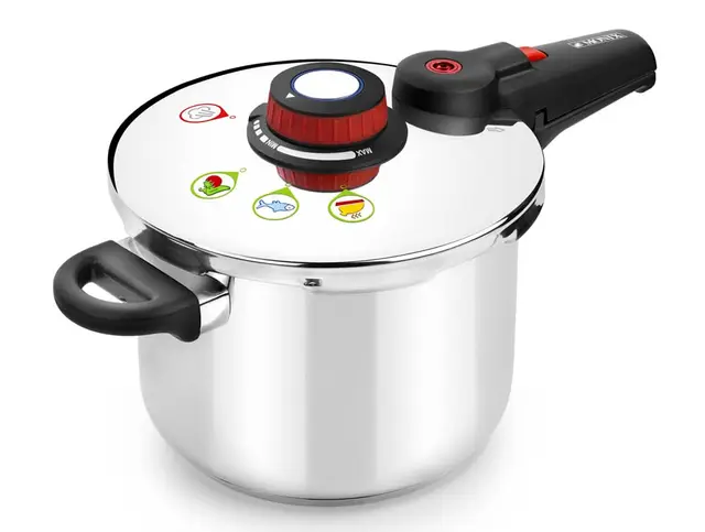 MONIX Selecta Olla a Presión Rápida de 9 Litros con Sistema de Selección de Alimentos y Cierre Automático, Acero Inox 18/10, Plata