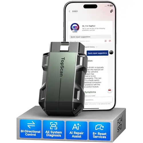 TOPDON TopScan Lite-A OBD2 Diagnosis, Bluetooth Diagnosis Coche Multimarca con Comprobación Bidireccional/8 Reinicios/Asistente IA, Escaner para Coches con Can-FD, FCA/Nissan/Renault SGW, 1 año Gratis