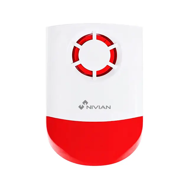 Nivian Sirena de Exterior Inalámbrica 120 dB con Flash LED, Batería de Respaldo, Alcance 150 m, Anti-Manipulación, IP55, Compatible con Sistemas de Alarma Nivian – Modelo NVS-OUTDOORSIREN
