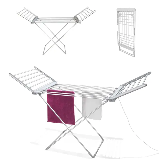 Fishtec - Tendedero eléctrico Plegable de Aluminio - 18 Barras - 230 W - 145 cm - Aluminio Plata - Calor - para Ropa de hogar - Apto para Cuartos de baño - Secado Rápido