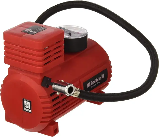 Einhell Compresor de aire para coche CC-AC 12V (manómetro de 18 bar máx., manguera de aire, 3 adaptadores de accesorios, cable de alimentación de 2,90 m con enchufe de encendedor de 12V)