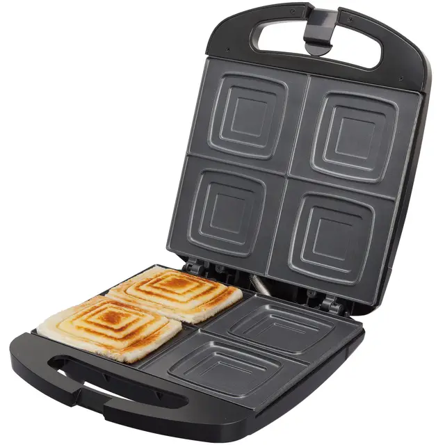 Jata SW546 Sandwichera con Placas Antiadherentes, 4 sándwiches enteros XXL, Sellado perfecto, Tostado rápido y uniforme, 1500 W, Fácil limpieza, Almacenaje vertical