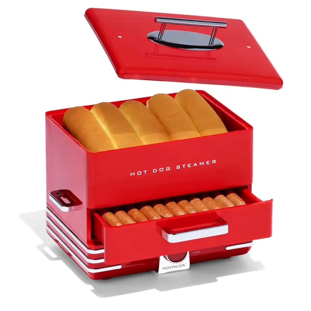 Nostalgia Vaporera extragrande estilo comedor 20 perros calientes y capacidad para 6 bollos, perfecto para salchichas de desayuno, mocosos, verduras, pescado
