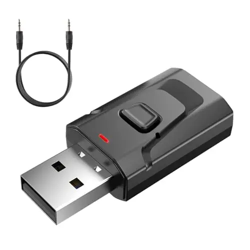 Adaptador Bluetooth USB 5.0 Transmisor y Receptor 2 en 1, Audio Estéreo Inalámbrico con Jack 3,5 mm para TV, PC, Coche, Altavoces, Auriculares, Manos Libres, Sin Retraso