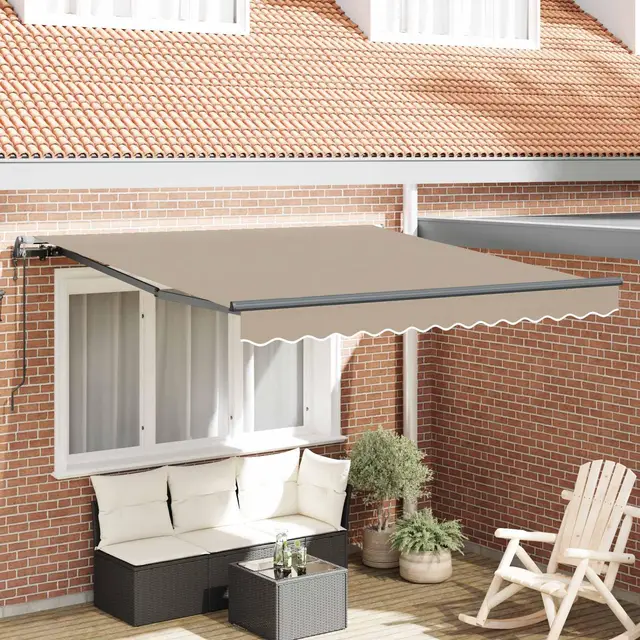 Brokky Toldo Motorizado 3X 2.5 m con Mando a Distancia Toldo de Exterior Terraza Enrollable con Manivela Marco de Aluminio para Terraza, Jardín-Beige-300 x 250 cm