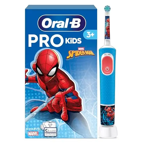 Oral-B Pro Kids Cepillo de Dientes Eléctrico Spider-Man para Niños +3 Años - Cepillo Dental Infantil con 1 Cabezal, 2 Modos de Cepillado, Filamentos Extrasuaves para Encías Sensibles