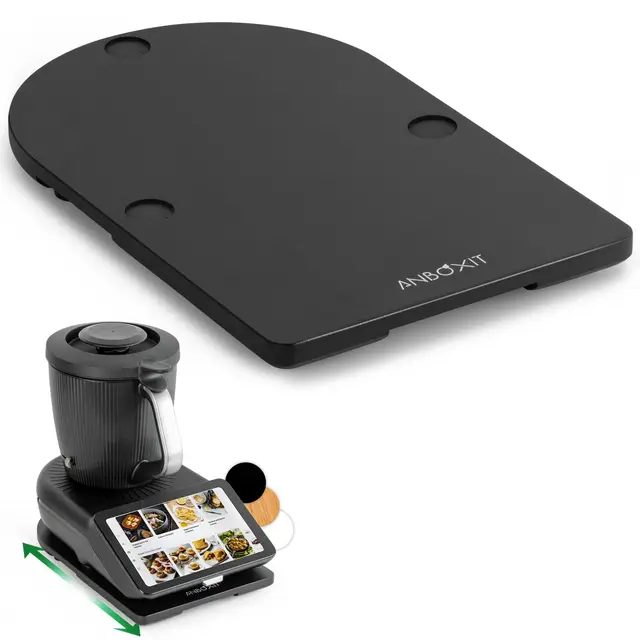ANBOXIT Tabla Deslizante para Thermomix TM7, Base para Thermomix con Ruedas, Soporte para Bimby,de Bambú - Negro