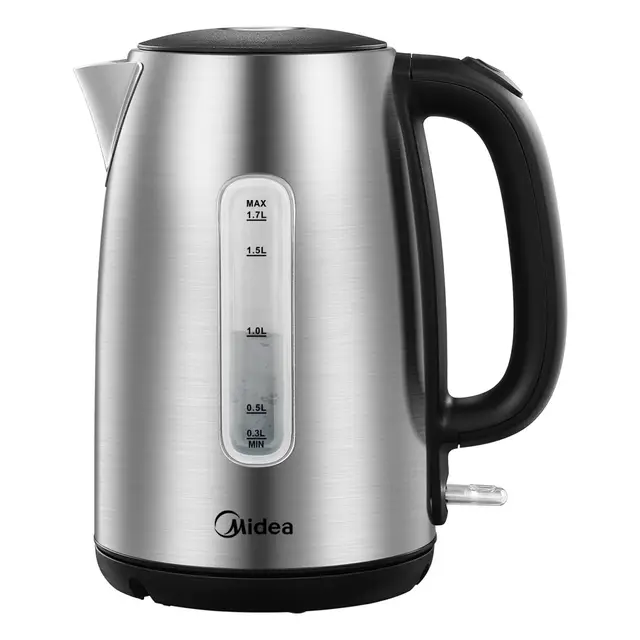 Midea Hervidor de Agua Eléctrico 1,7L, Acero Inoxidable Kettle Libre de BPA con Base 360°, 2200 W, Indicador del Nivel de Agua, indicador LED y Protección Contra