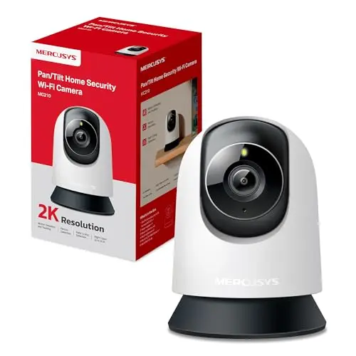 MERCUSYS MC210 - Cámara Interna Wi-Fi 2K 3MP 360°, visión Nocturna, Audio bidireccional, detección de Movimiento/notificaciones/Alarma, Zona privacidad, soporta microSD hasta 512