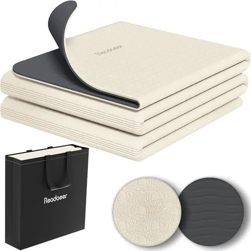 Tapete de yoga plegable para viajes, de 6 mm de grosor con bolsa de transporte, tapete antideslizante de TPE para ejercicios de pilates de 182.9 cm de largo x 61.0 cm
