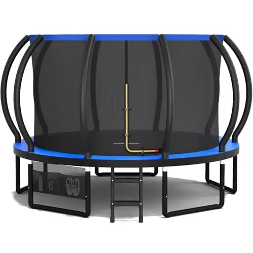 Devoko Cama Elástica Exterior para Niños Ø 228/305/366/427 cm, Trampolín Exterior de Jardín Calabaza Certificado GS con Red Seguridad, Escalera, Capacidad 150 kg