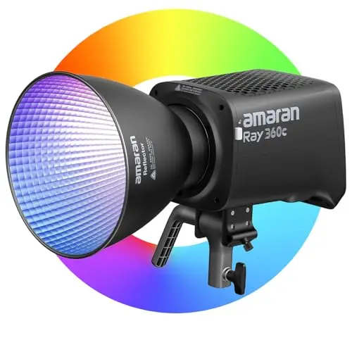 amaran Ray 360c Luz COB RGB de 360W, LED de Estudio con Alimentación Integrada, DMX por USB-C, IP54, Montura Bowens, Control por App