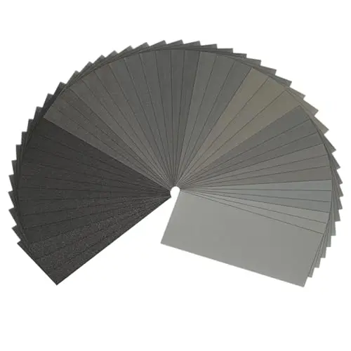 STEBRUAM Papel De Lija, Surtido Papel de Lija 120/150/180/240/320/400/600/800/1000/1200/1500/2000/2500/3000 Grits,9 x 3.6 para Lustramuebles de Madera, Metal de Abrillantar Coche(42 Piezas)