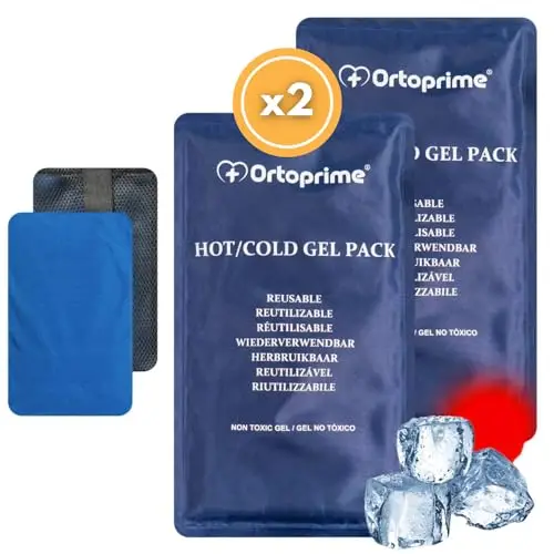 OrtoPrime PACK X2 Bolsas de Gel Frío y Calor para LESIONES Funda Protectora INCLUIDA - Bolsas Gel Frío y Calor REUTILIZABLE Bolsa frio calor Congelador y Microondas 26x15cm Cualquier Parte del Cuerpo