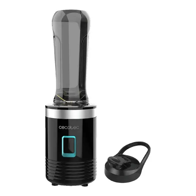 Cecotec Batidora Vaso Portátil Individual Power Titanium 300. 350W, Pica Hielo, Cuchillas de 4 Hojas Recubrimiento de Titanio Negro, Piezas Aptas para Lavavajillas, Solo con un Toque, 600ml