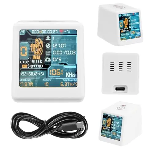 Binghe Nerdminer V2 Bitcoin Miner, 1060 KH/s, Pantalla Inteligente con ESP32, Reloj de Mesa, BTC Solo Lottery Miner, Compatible con Nerd Miner v2 (Blanco)