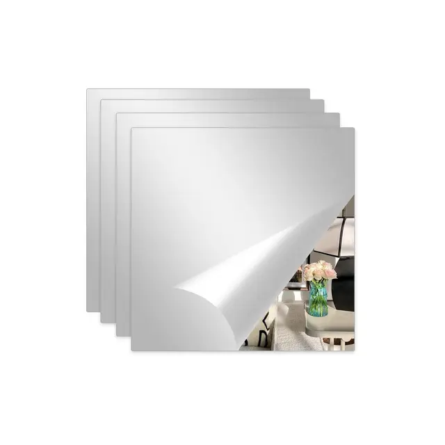 Abyssaly Espejos Decorativos De Pared, Espejo Adhesivo Puerta Armario Pared | Cuadrado 4 Piezas 20cm X 20cm Decorativo Vinilo Espejo Adhesivo Adecuado Para Armarios, Salones, Dormitorios, Puertas, Etc