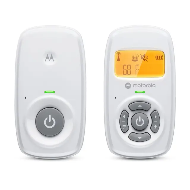 Motorola Nursery AM24 Vigilabebés con Audio, Comunicación Bidireccional, Micrófono de Alta Sensibilidad, Pantalla LCD, Tecnología DECT, Alcance hasta 300 Metros, Control de Volumen, Alarma de Batería