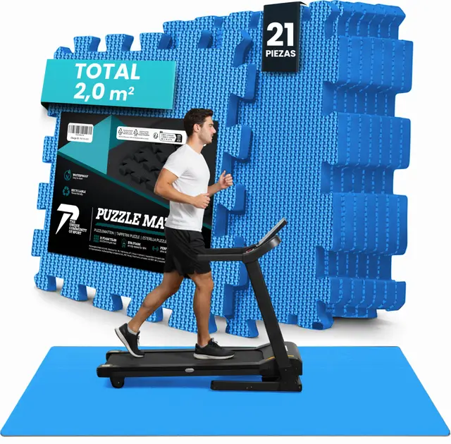 Esterilla Fitness EVA【Set de 21 Piezas】 Suelo Gimnasio Colchoneta Gimnasia Alfombra Antideslizante Tatami Alfombrilla Puzzle Cinta de Correr Gym, Protector de Suelo Workout Garaje y Piscina - Azul