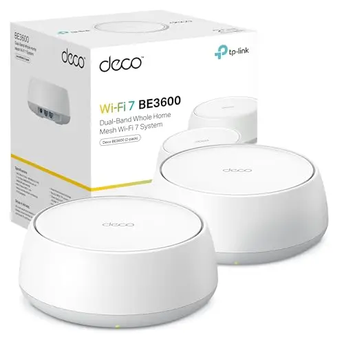 TP-Link Deco BE3600 (2-Pack) – Wi‑Fi 7 Mesh Doble Banda hasta 3,6 GB/s, backhaul Combinado inalámbrico y por Cable, MLO, 2 Puertos Gigabit por Unidad, Seguridad HomeShield