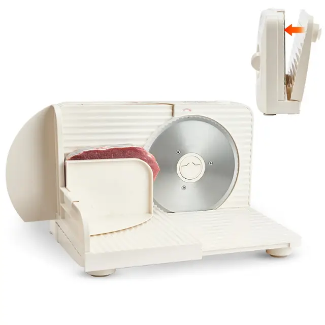 VEVOR Cortafiambres Eléctrico 180 W, Cortadora de Fiambre con Cuchilla Afilada de 170 mm, Velocidad de Corte de 60 a 90 RPM, Grosor Ajustable de 0 a 15 mm, para Carne Congelada, Jamón, Baguette