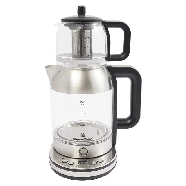 Máquina De Té Turco,Hervidor Eléctrico Doble 2,5 L Con Tetera De Vidrio 1l 2000w Ajuste De Temperación Y Función De Mantenimiento Caliente,Para Familia Y Aficionado Del Té