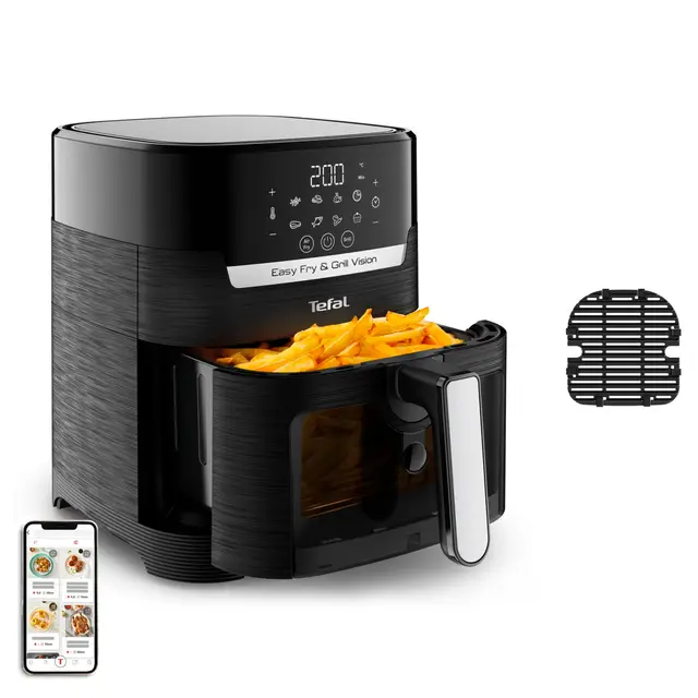 Tefal EY5068 Easy Fry & Grill Vision Freidora de aire caliente, capacidad de 4,2 l, tecnología 2 en 1, ventana de visualización, tecnología extra Crisp, ahorro de energía, pantalla táctil, color negro